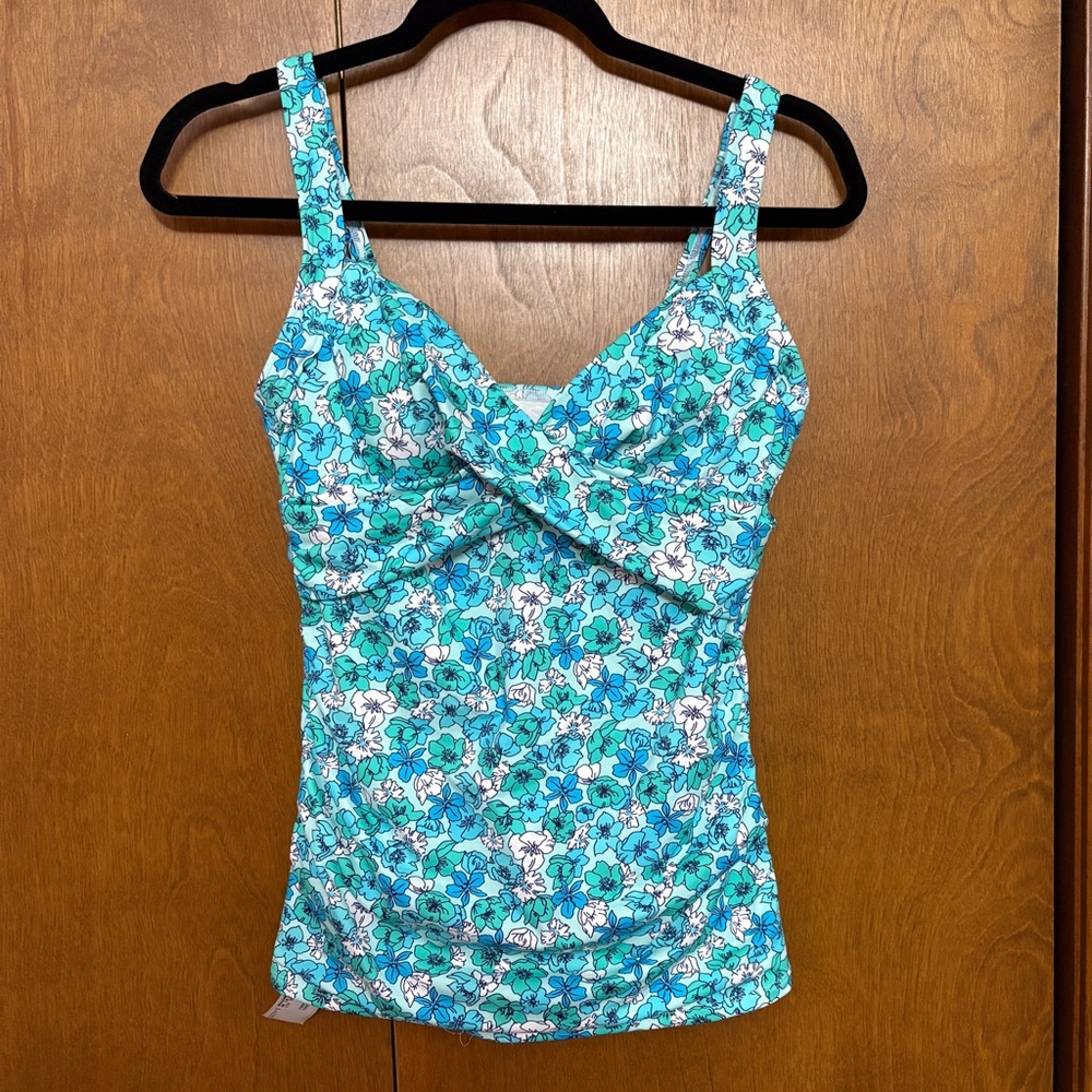 Lands' End V-Neck Wrap Underwire Tankini Swimsuit Top - Size: 4 Long - NWT